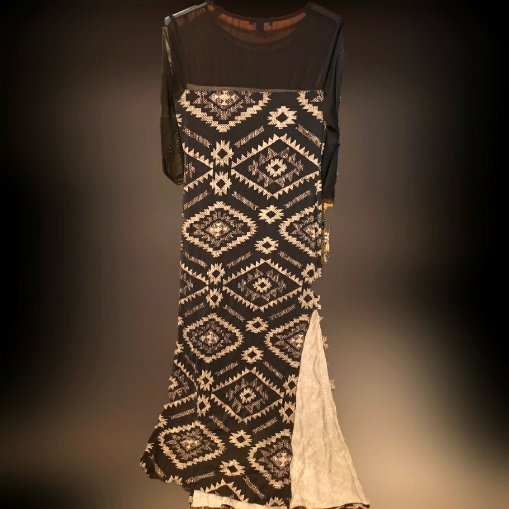 Black Aztec Print Maxi  Dress